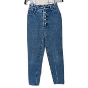 Bongo Vintage High Rise Button Fly Jeans Blue Wash Tapered Leg Mom Denim | SZ 3